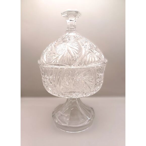 Vintage1960 EAPG Indiana Glass Hobstar Sunburst Pedestal Candy Nut Dish with Lid - Picture 3 of 16